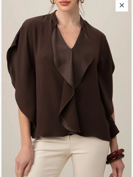 Trina Turk Tops - Trina Turk NWT Brown Tompkins Ruffle Crepe Boxy Square Top Blouse, size L